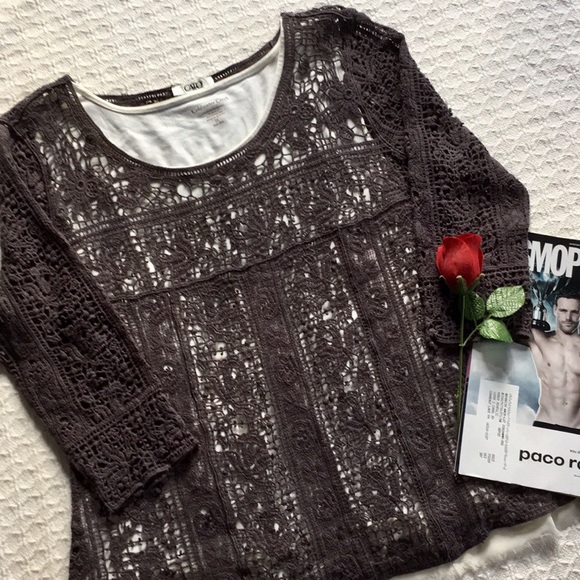 Cato Tops - CATO UNLINED CROCHET DARK GRAY OVERLAY TOP